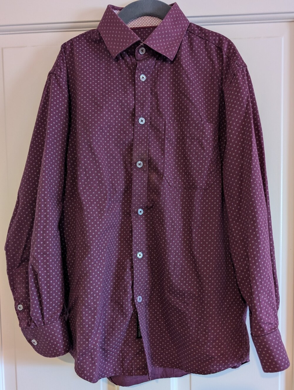 Boy's Burgundy Button-Up Shirt with Micro Dot Pattern
